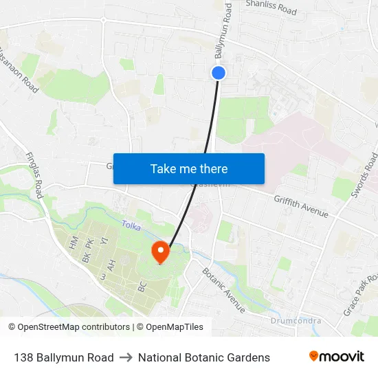 138 Ballymun Road to National Botanic Gardens map