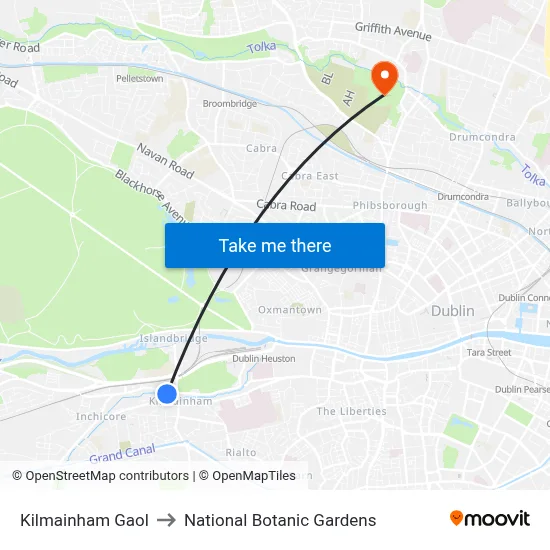 Kilmainham Gaol to National Botanic Gardens map