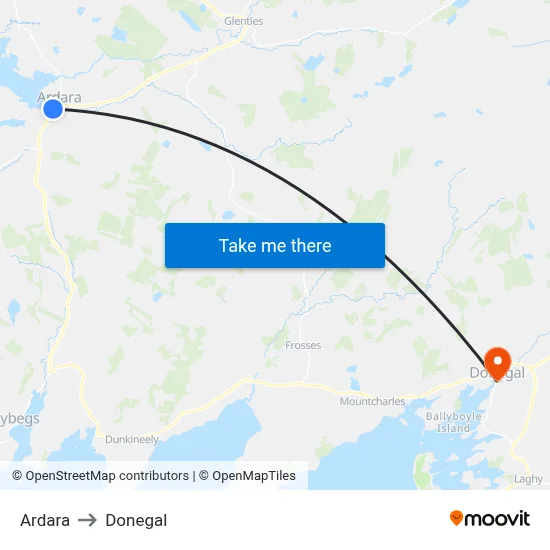 Ardara to Donegal map