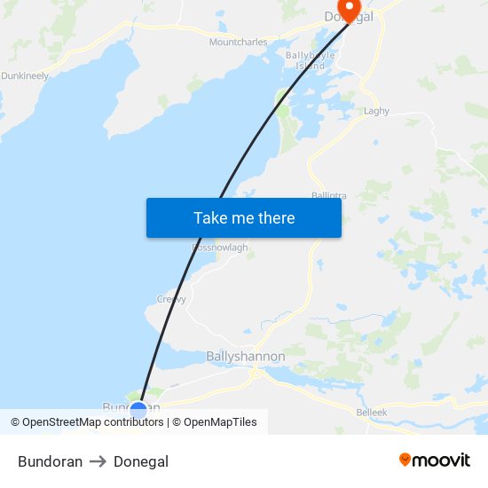 Bundoran to Donegal map