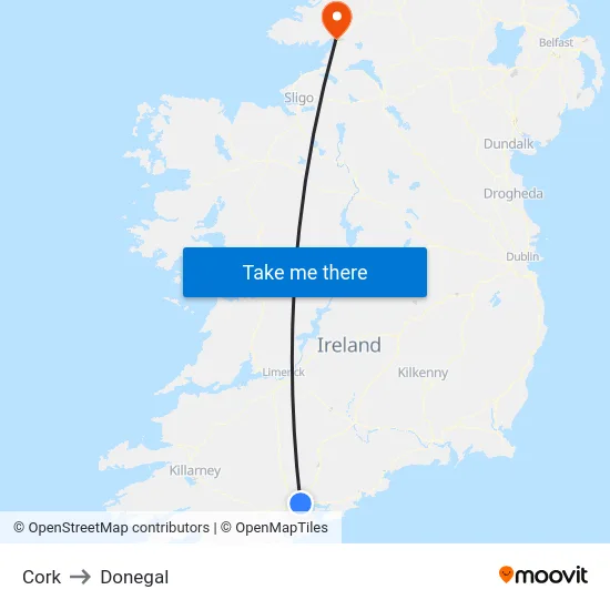 Cork to Donegal map