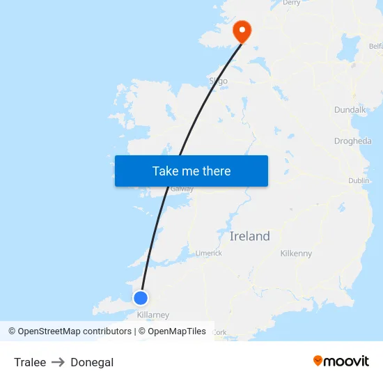 Tralee to Donegal map