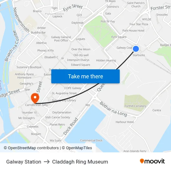 Galway Station to Claddagh Ring Museum map