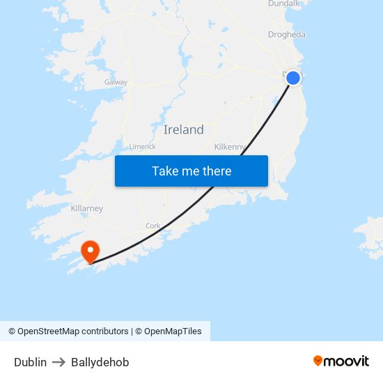 Dublin to Ballydehob map
