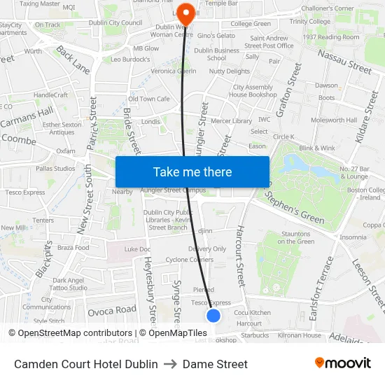 Camden Court Hotel Dublin to Dame Street map