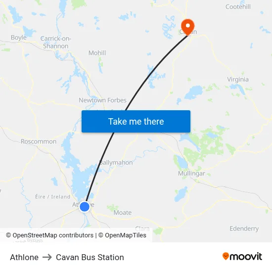 Athlone to Cavan Bus Station map