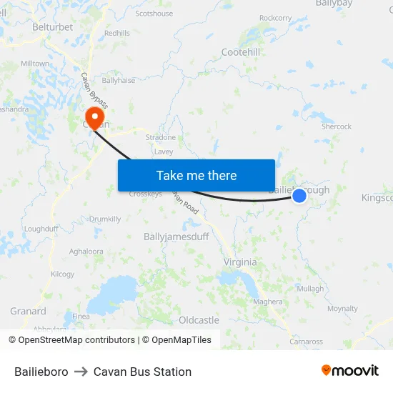 Bailieboro to Cavan Bus Station map