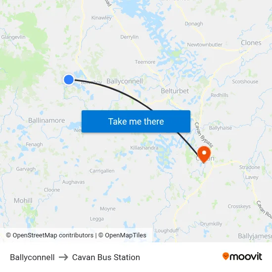 Ballyconnell to Cavan Bus Station map