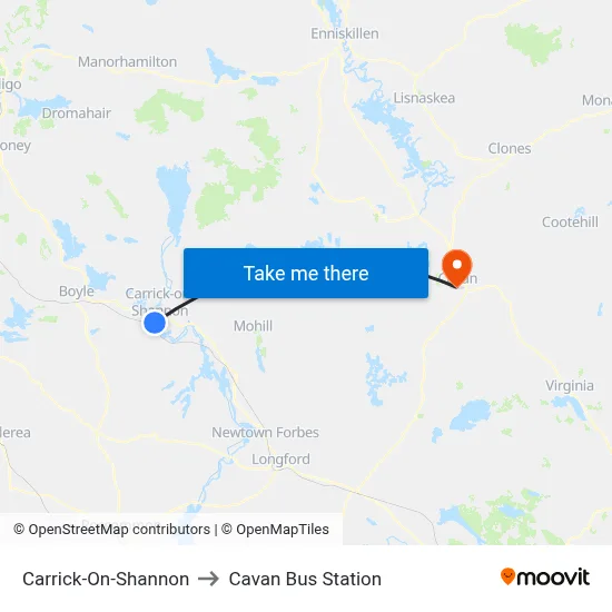 Carrick-On-Shannon to Cavan Bus Station map