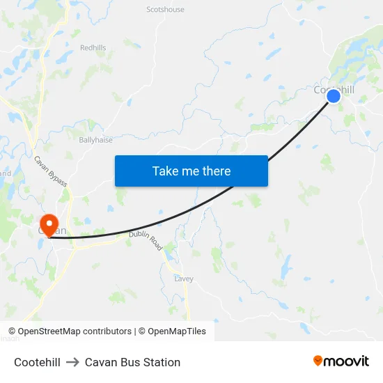 Cootehill to Cavan Bus Station map