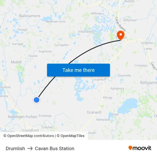 Drumlish to Cavan Bus Station map