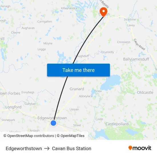 Edgeworthstown to Cavan Bus Station map