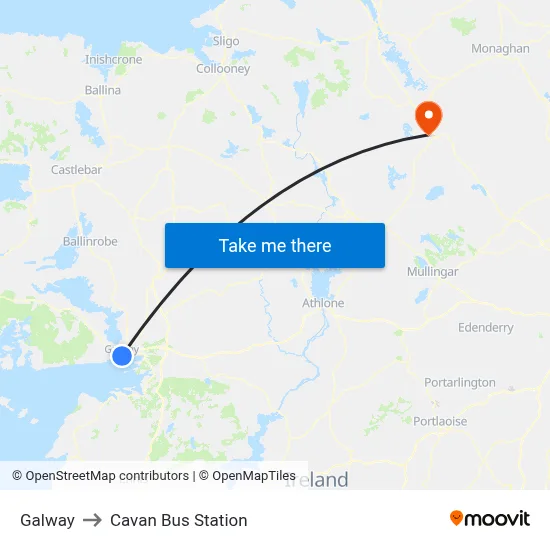 Galway to Cavan Bus Station map