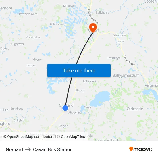 Granard to Cavan Bus Station map