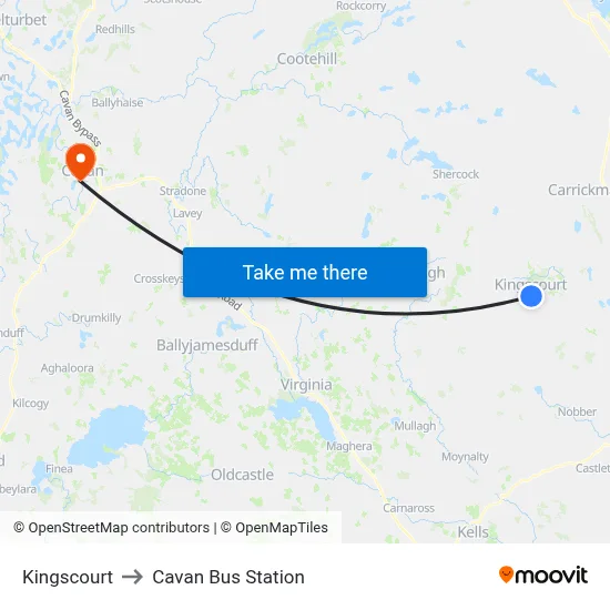 Kingscourt to Cavan Bus Station map
