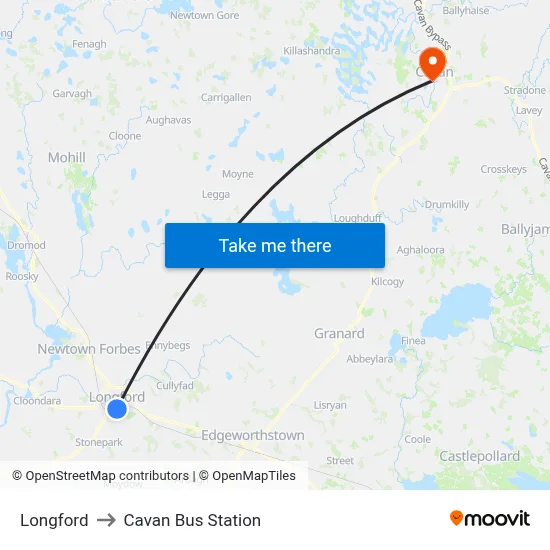 Longford to Cavan Bus Station map