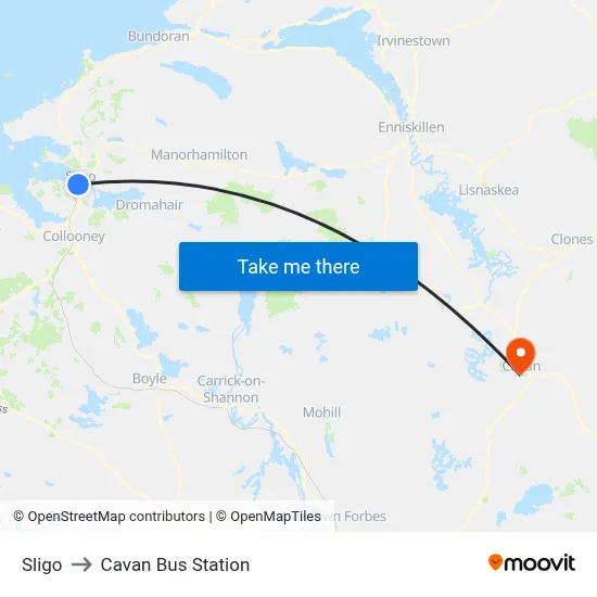 Sligo to Cavan Bus Station map