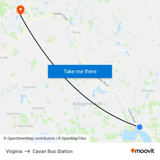 Virginia to Cavan Bus Station map