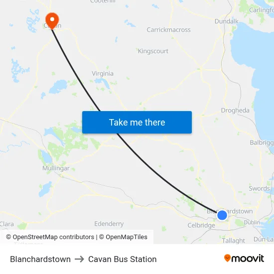Blanchardstown to Cavan Bus Station map