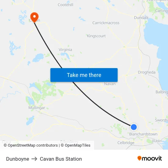 Dunboyne to Cavan Bus Station map