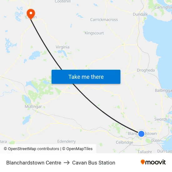 Blanchardstown Centre to Cavan Bus Station map