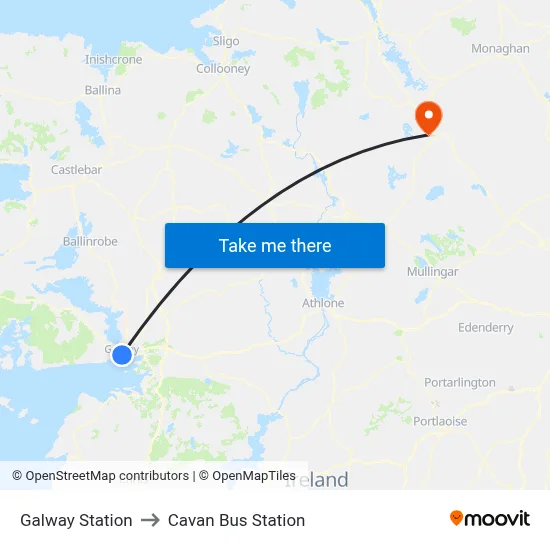 Galway Station to Cavan Bus Station map