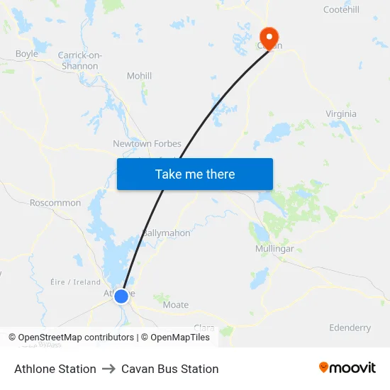 Athlone Station to Cavan Bus Station map