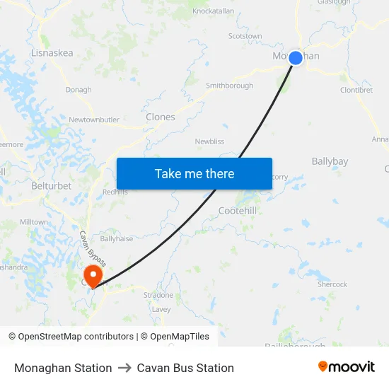 Monaghan Station to Cavan Bus Station map
