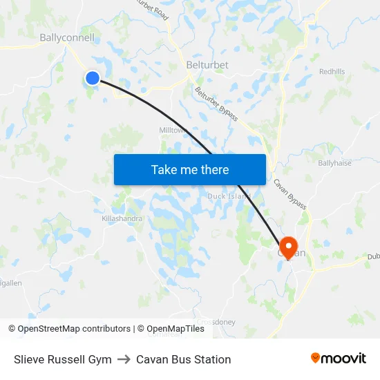Slieve Russell Gym to Cavan Bus Station map