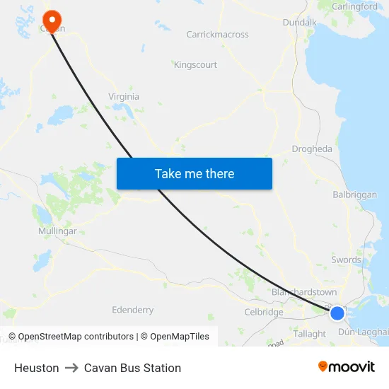 Heuston to Cavan Bus Station map