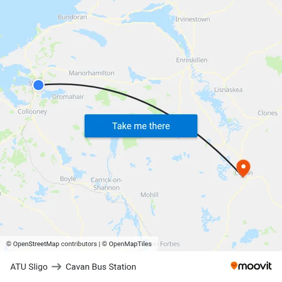 ATU Sligo to Cavan Bus Station map