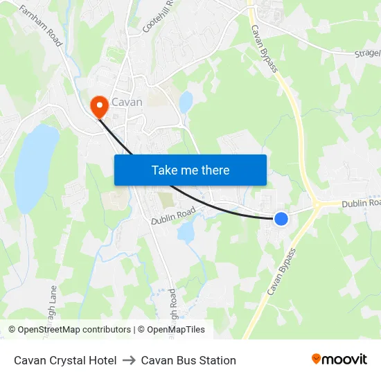 Cavan Crystal Hotel to Cavan Bus Station map