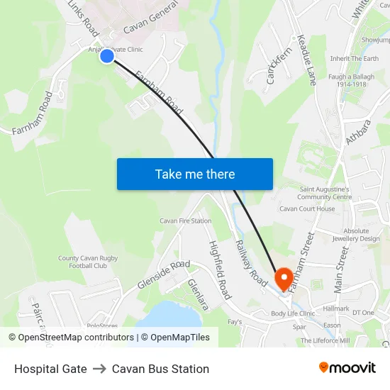 Hospital Gate to Cavan Bus Station map