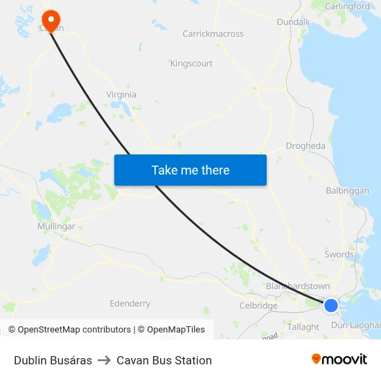Dublin Busáras to Cavan Bus Station map