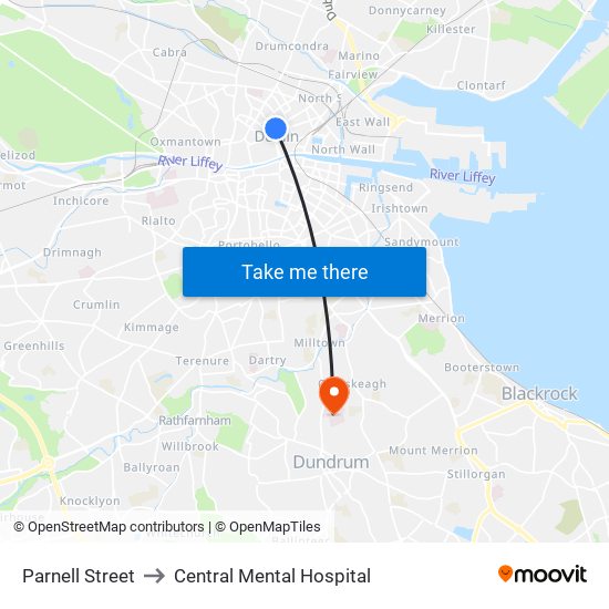 Parnell Street to Central Mental Hospital map