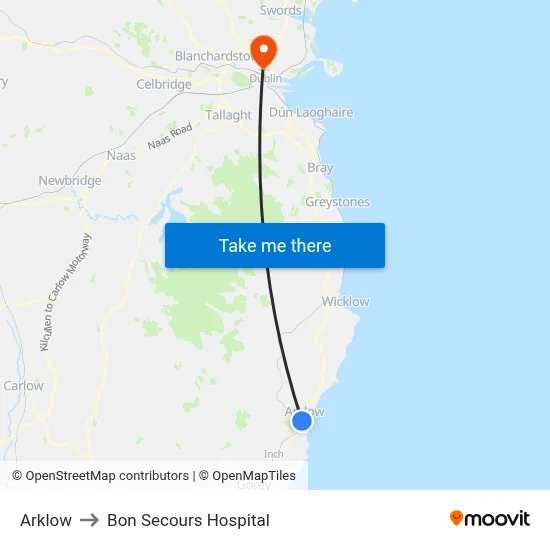 Arklow to Bon Secours Hospital map