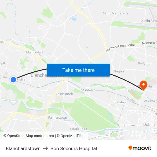 Blanchardstown to Bon Secours Hospital map