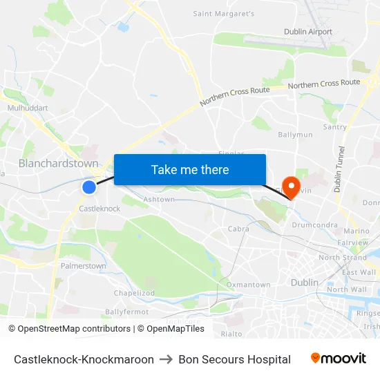 Castleknock-Knockmaroon to Bon Secours Hospital map