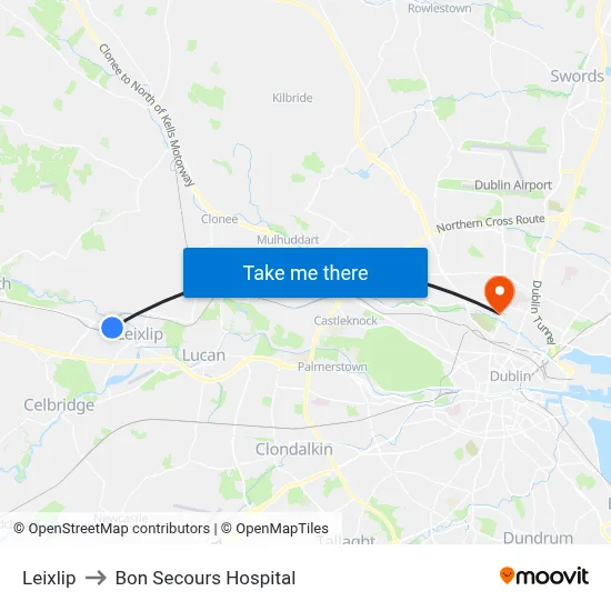 Leixlip to Bon Secours Hospital map