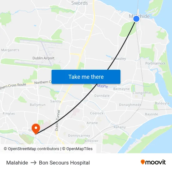 Malahide to Bon Secours Hospital map