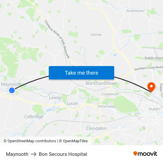 Maynooth to Bon Secours Hospital map