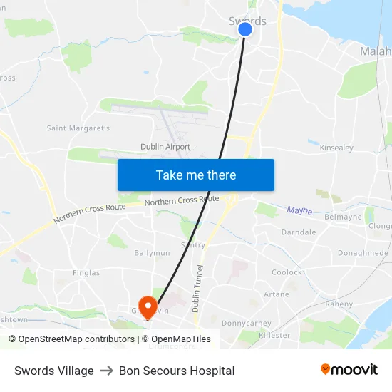 Swords Village to Bon Secours Hospital map