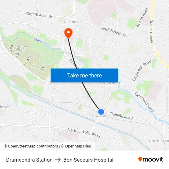 Drumcondra Station to Bon Secours Hospital map