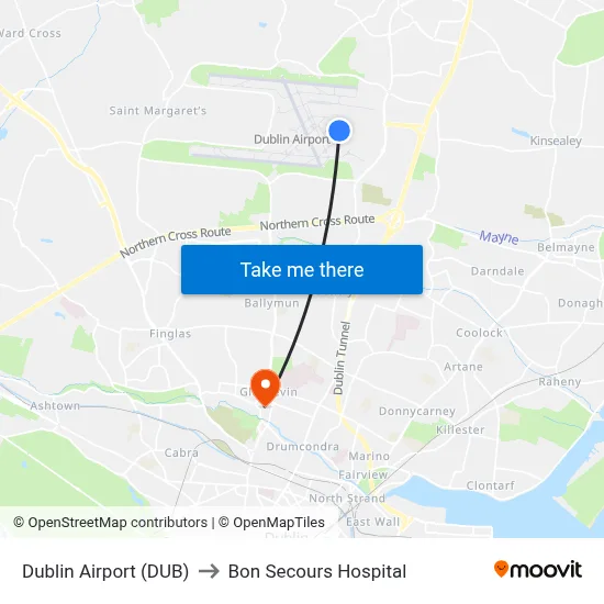 Dublin Airport (DUB) to Bon Secours Hospital map