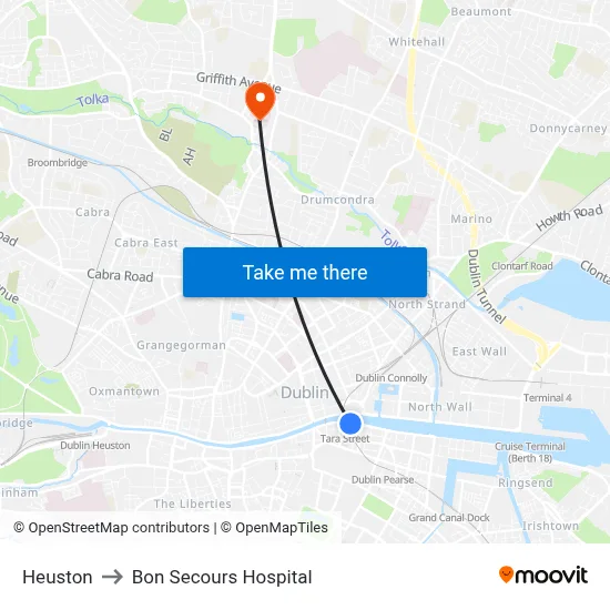 Heuston to Bon Secours Hospital map