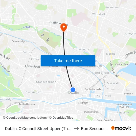 Dublin, O'Connell Street Upper (The Gresham Hotel) to Bon Secours Hospital map
