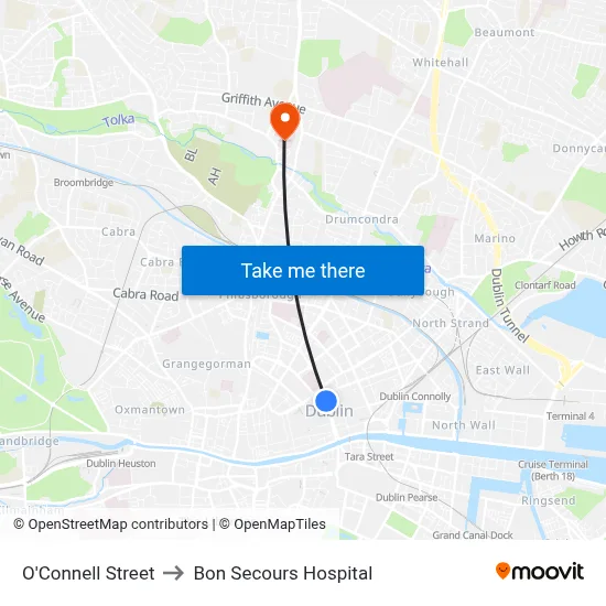 O'Connell Street to Bon Secours Hospital map