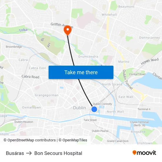 Busáras to Bon Secours Hospital map