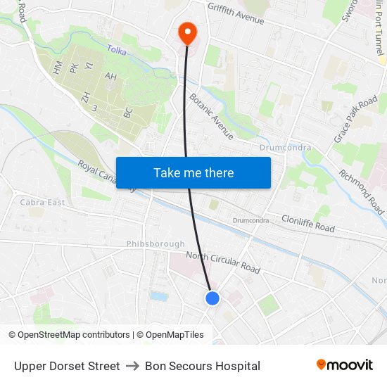 Upper Dorset Street to Bon Secours Hospital map
