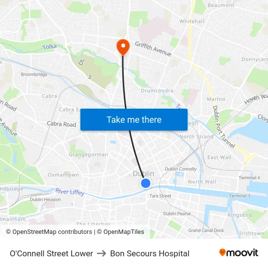 O'Connell Street Lower to Bon Secours Hospital map